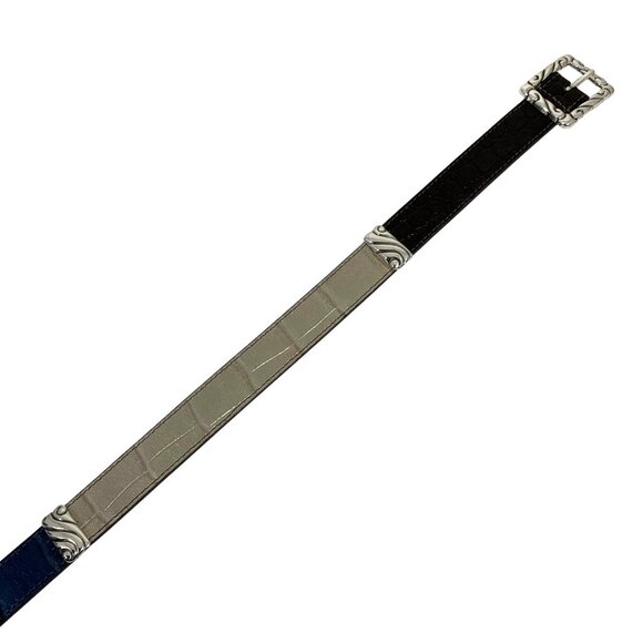 BRIGHTON Colorblock Leather Belt Croc Embossed Silver Accents Size 38 Western - Picture 7 of 10